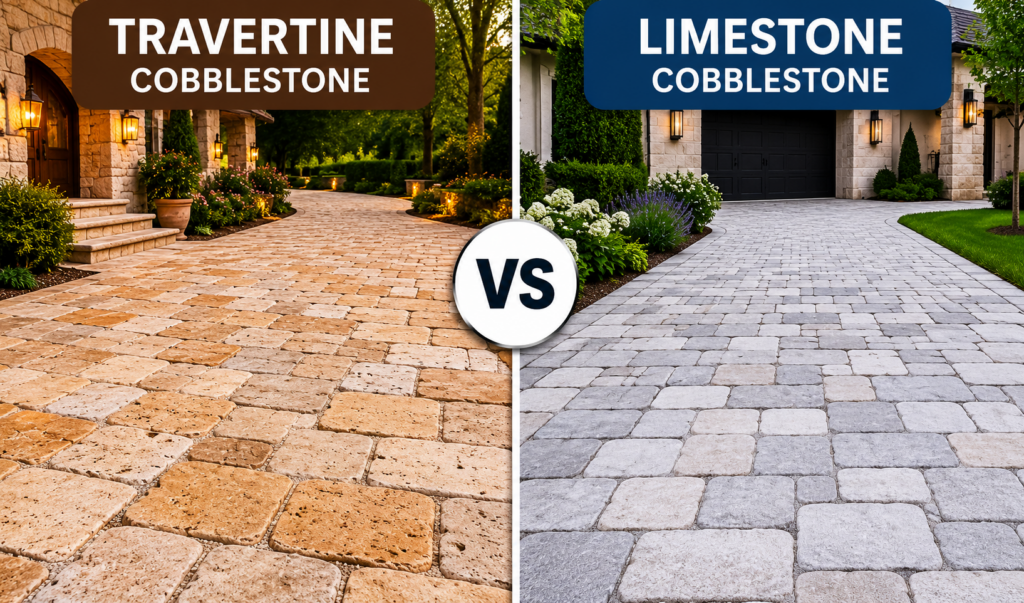 Travertine Cobblestone vs Limestone Cobblestone